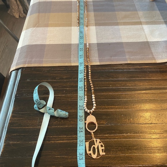 Extra Long Beaded Necklace w/Crystal Love Charm New - Picture 5 of 5